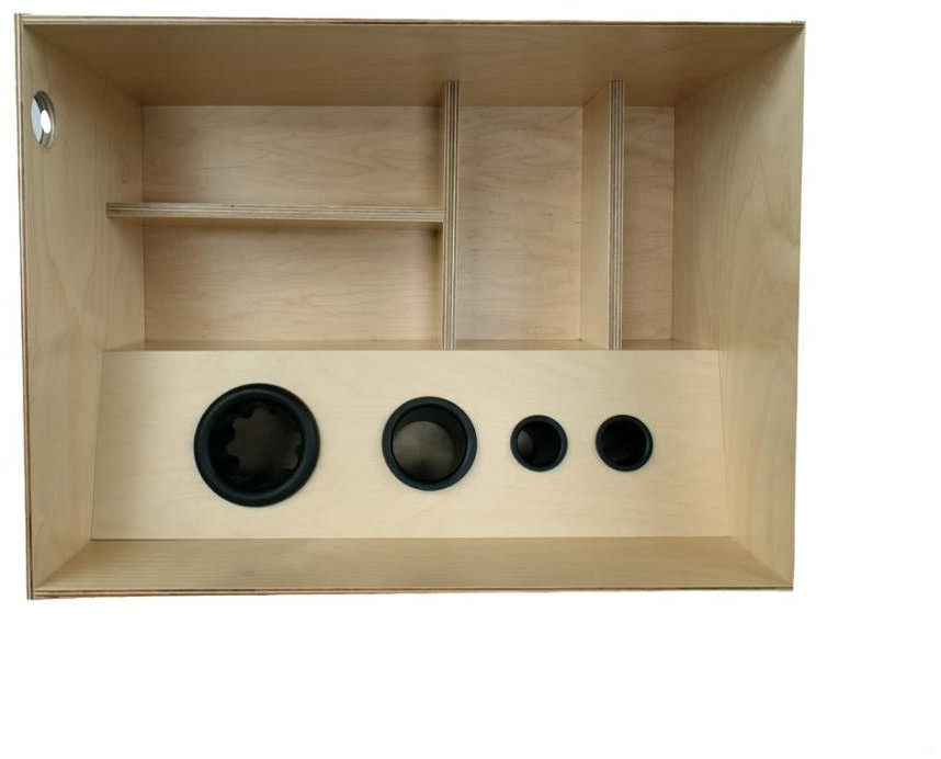 Hair Dryer Box with Matte Black Steel Grommets drawer box